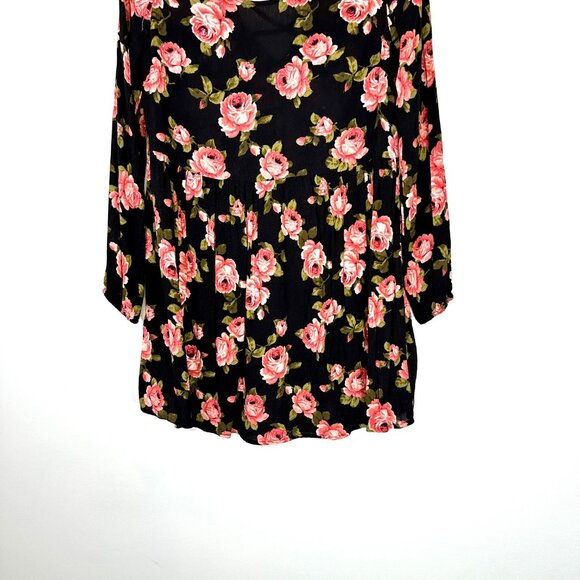 Whimsigoth Boho Rose Floral Long Sleeve Loose Fit Dress - Medium - Picture 5 of 10